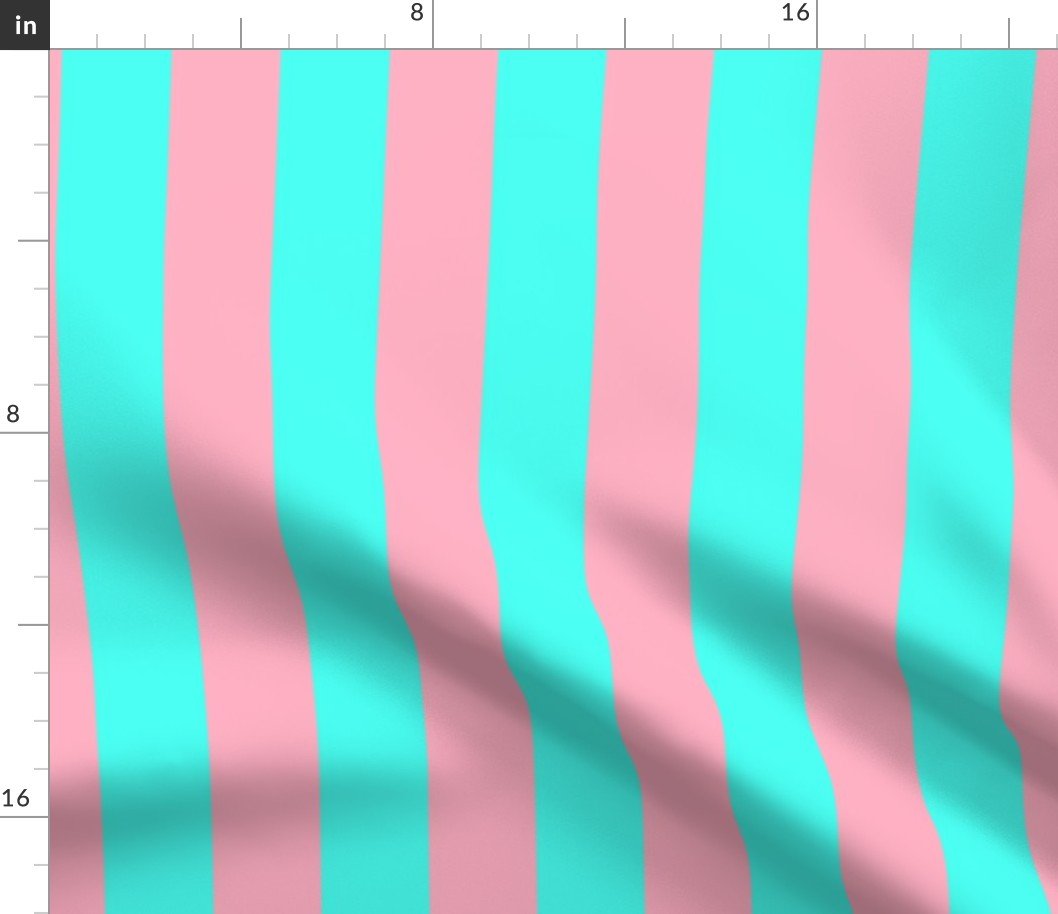 2 inch Wide Vertical Palm Beach Pink and South Beach Aqua Cabana Stripes Fabric