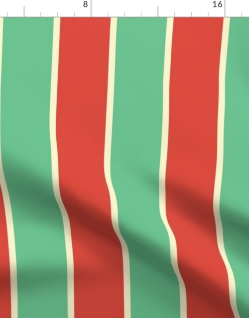 3 Inch Red Vermillion, Green and Yellow Gold Vintage Christmas Stripe Fabric