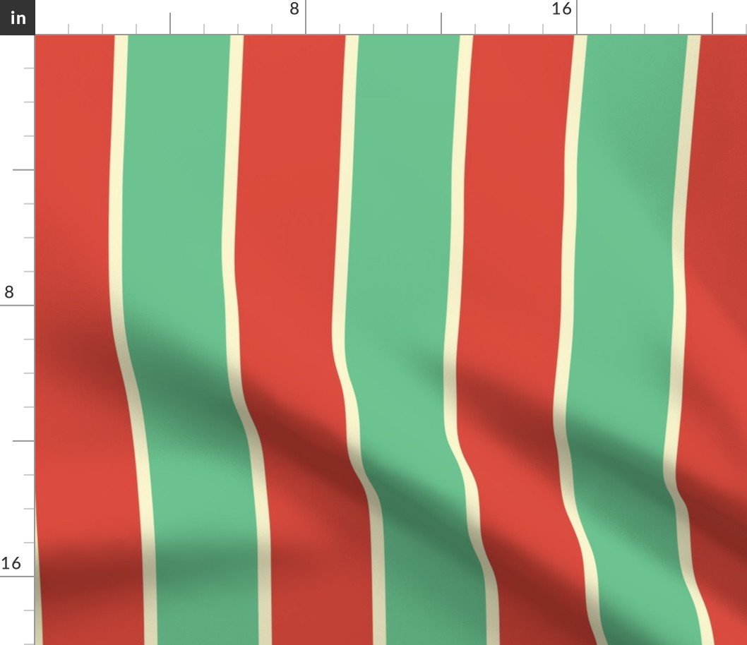 3 Inch Red Vermillion, Green and Yellow Gold Vintage Christmas Stripe Fabric