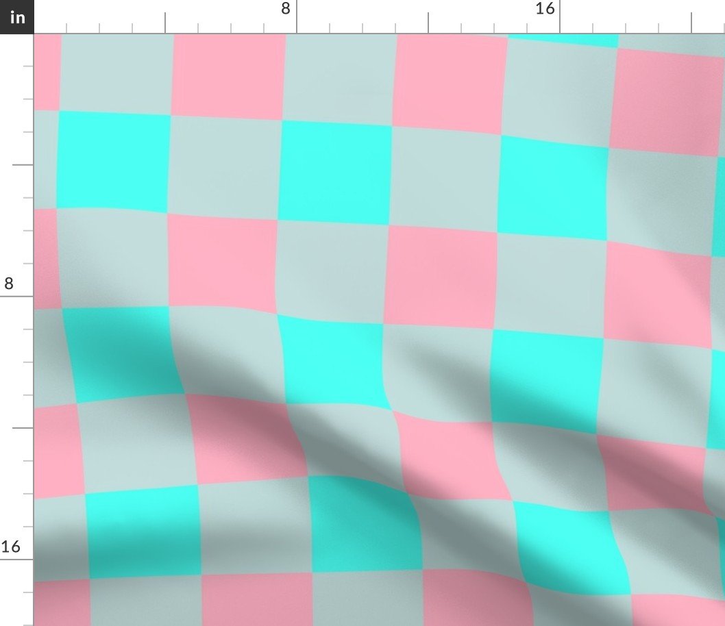 3 inch Gingham Check Squares in Palm Beach Pink and South Beach Aqua Blue Fabric