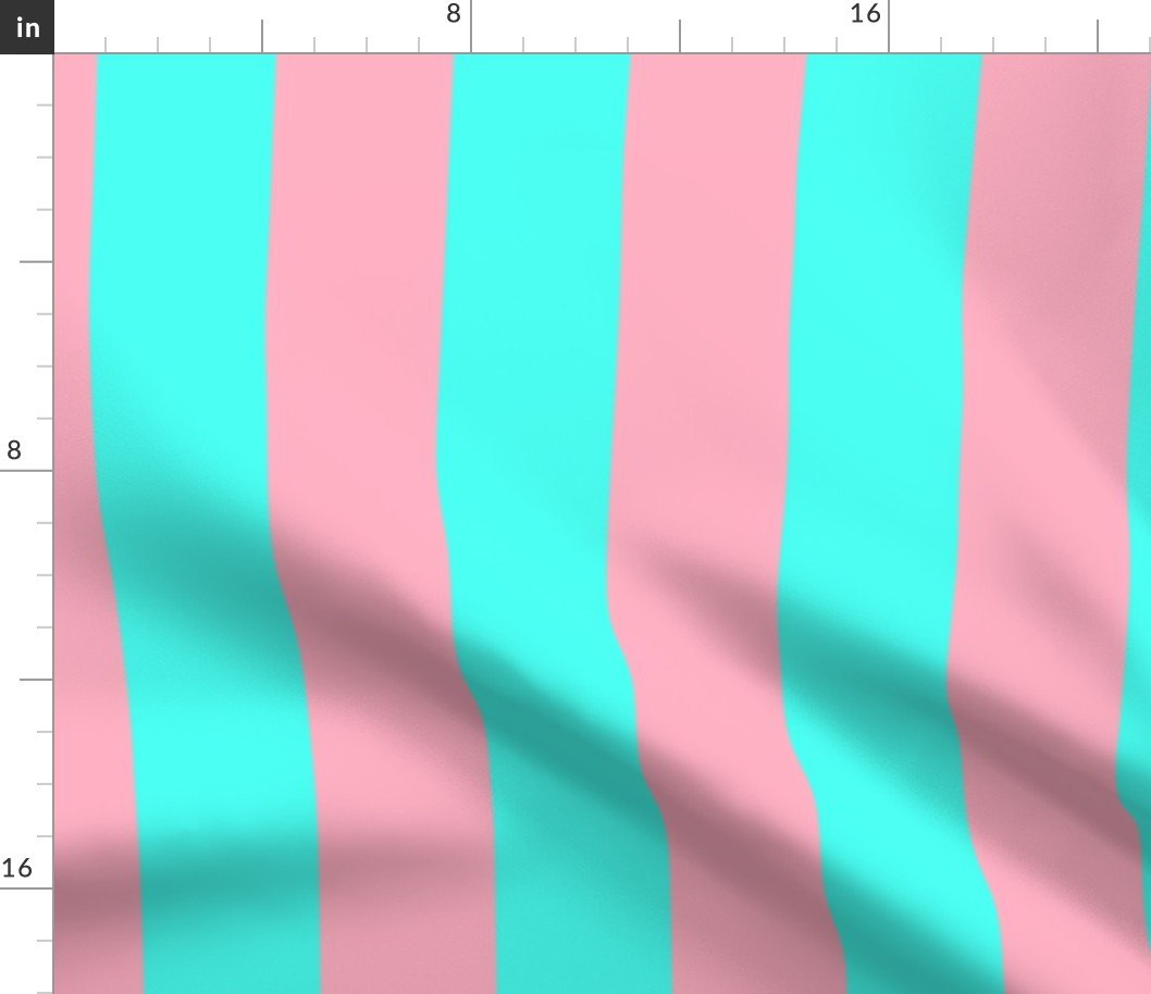 3 inch Wide Vertical Palm Beach Pink and South Beach Aqua Cabana Stripes Fabric