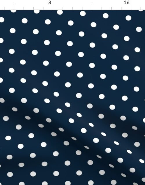 White Polkadots on Marine Navy Blue Fabric