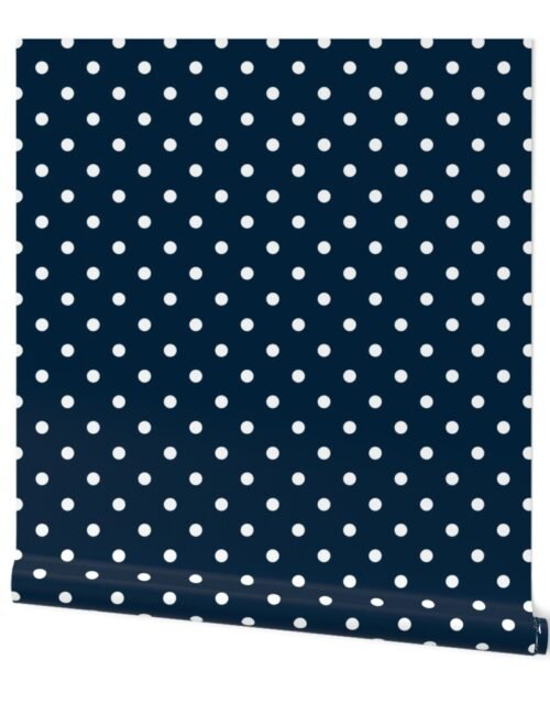 White Polkadots on Marine Navy Blue Wallpaper