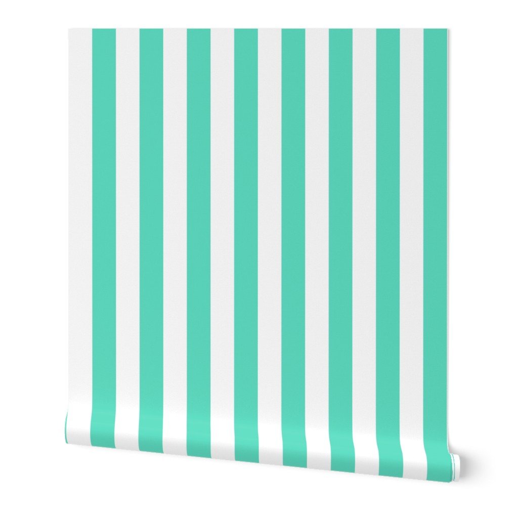 Aqua 2″ Wide Cabana Stripes Wallpaper Aqua 2" Wide Cabana Stripes Wallpaper