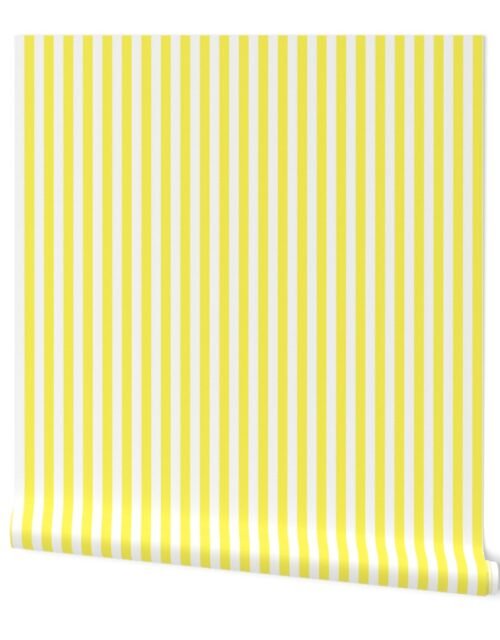 Lemon Yellow Sailor 1/2" Thin Stripes Wallpaper