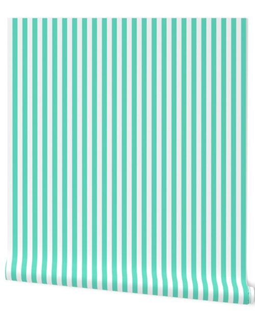 Aqua Sailor 1/2" Thin Stripes Wallpaper