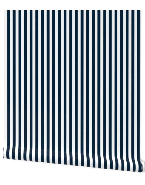 Navy Blue Sailor 1/2" Thin Stripes Wallpaper