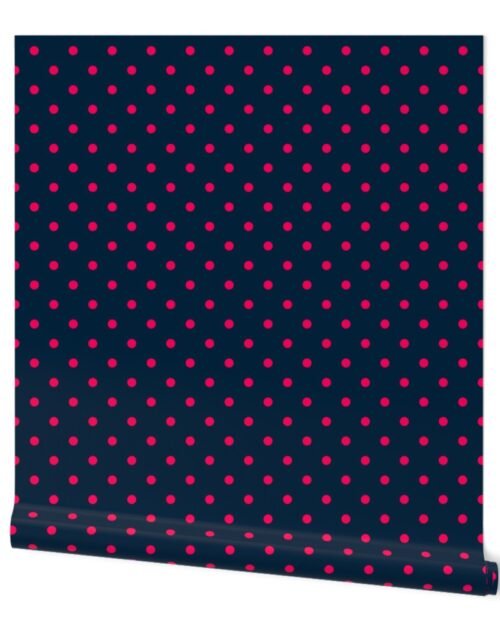 Mini Hot Pink Polkadots on Navy Blue Wallpaper