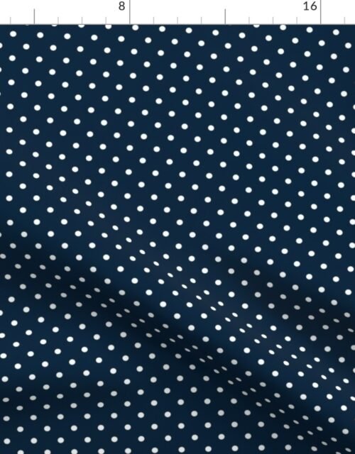 Mini White Polkadots on Navy Blue Fabric