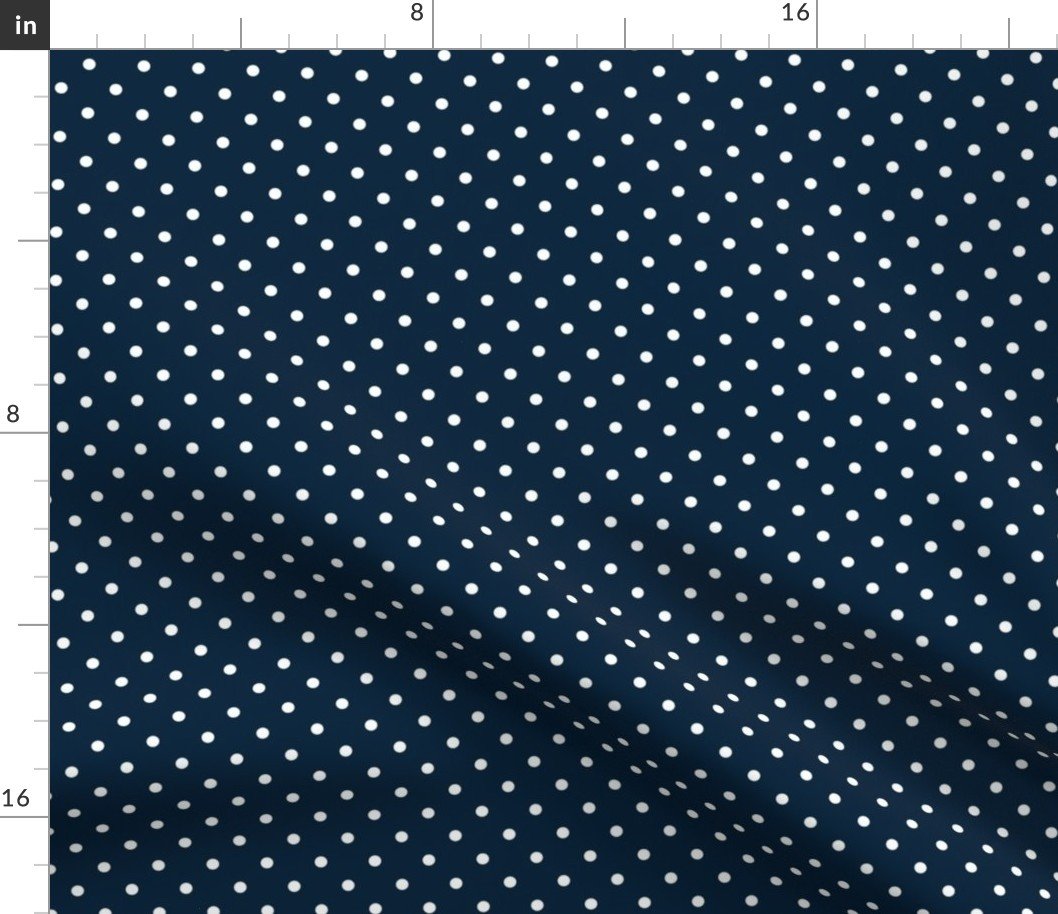 Mini White Polkadots on Navy Blue Fabric Mini White Polkadots on Navy Blue Fabric