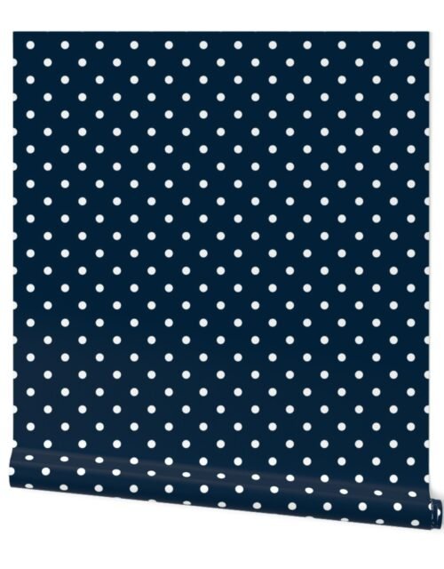 Mini White Polkadots on Navy Blue Wallpaper