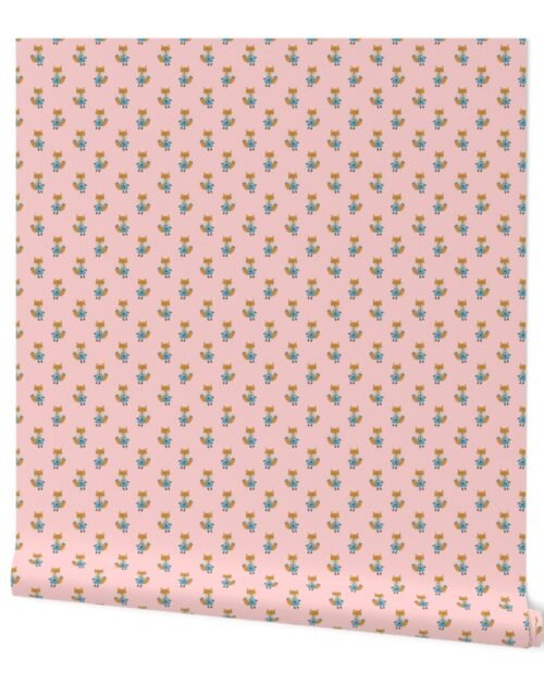 Fox Forest Friends All Over Repeat Pattern on Baby Pink Wallpaper
