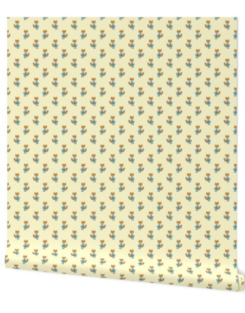 Fox Forest Friends All Over Repeat Pattern on Lemon Yellow Wallpaper