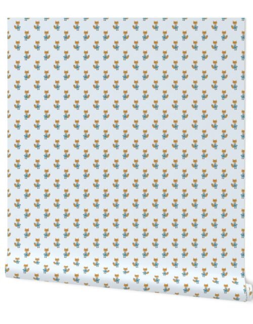 Fox Forest Friends All Over Repeat Pattern on Baby Blue Wallpaper