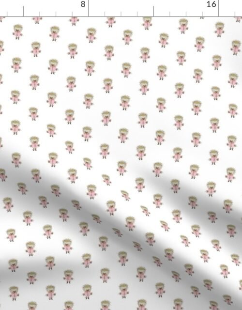 Hedgehog Forest Friends All-Over Repeat Pattern on White Fabric