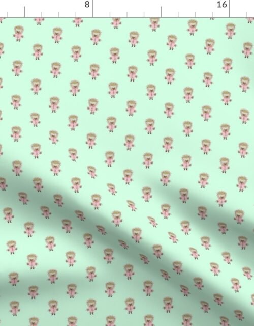Hedgehog Forest Friends All-Over Repeat Pattern on Mint Green Fabric