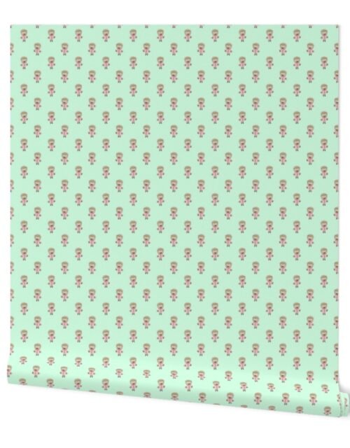 Hedgehog Forest Friends All-Over Repeat Pattern on Mint Green Wallpaper