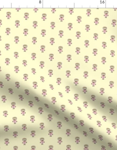 Hedgehog Forest Friends All-Over Repeat Pattern on Lemon Yellow Fabric