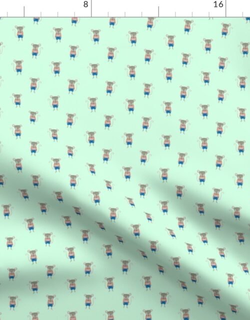 Mouse Forest Friends All Over Repeat Pattern in Mint Green Fabric