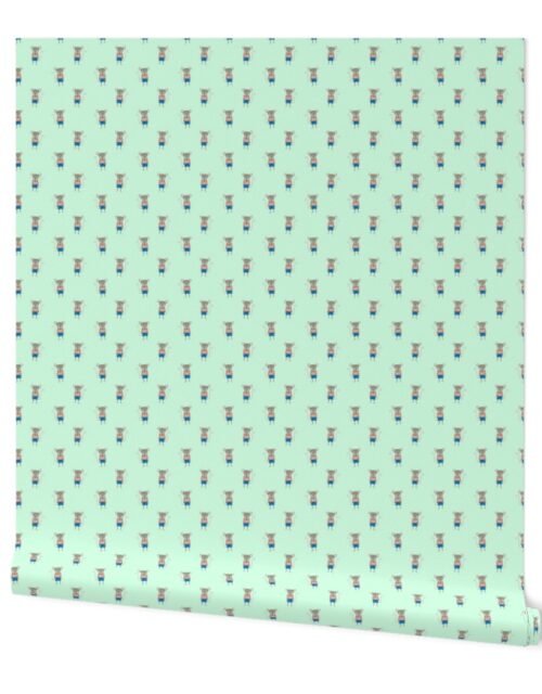 Mouse Forest Friends All Over Repeat Pattern in Mint Green Wallpaper