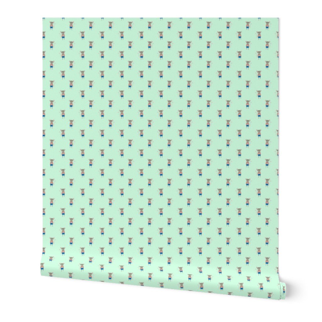 Mouse Forest Friends All Over Repeat Pattern in Mint Green Wallpaper Mouse Forest Friends All Over Repeat Pattern in Mint Green Wallpaper