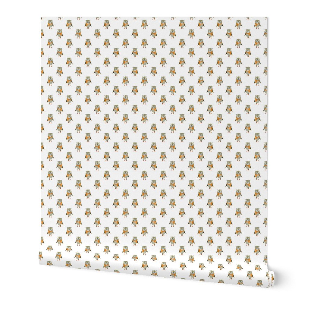 Owl Forest Friends All-Over Repeat Pattern in White Wallpaper Owl Forest Friends All-Over Repeat Pattern in White Wallpaper