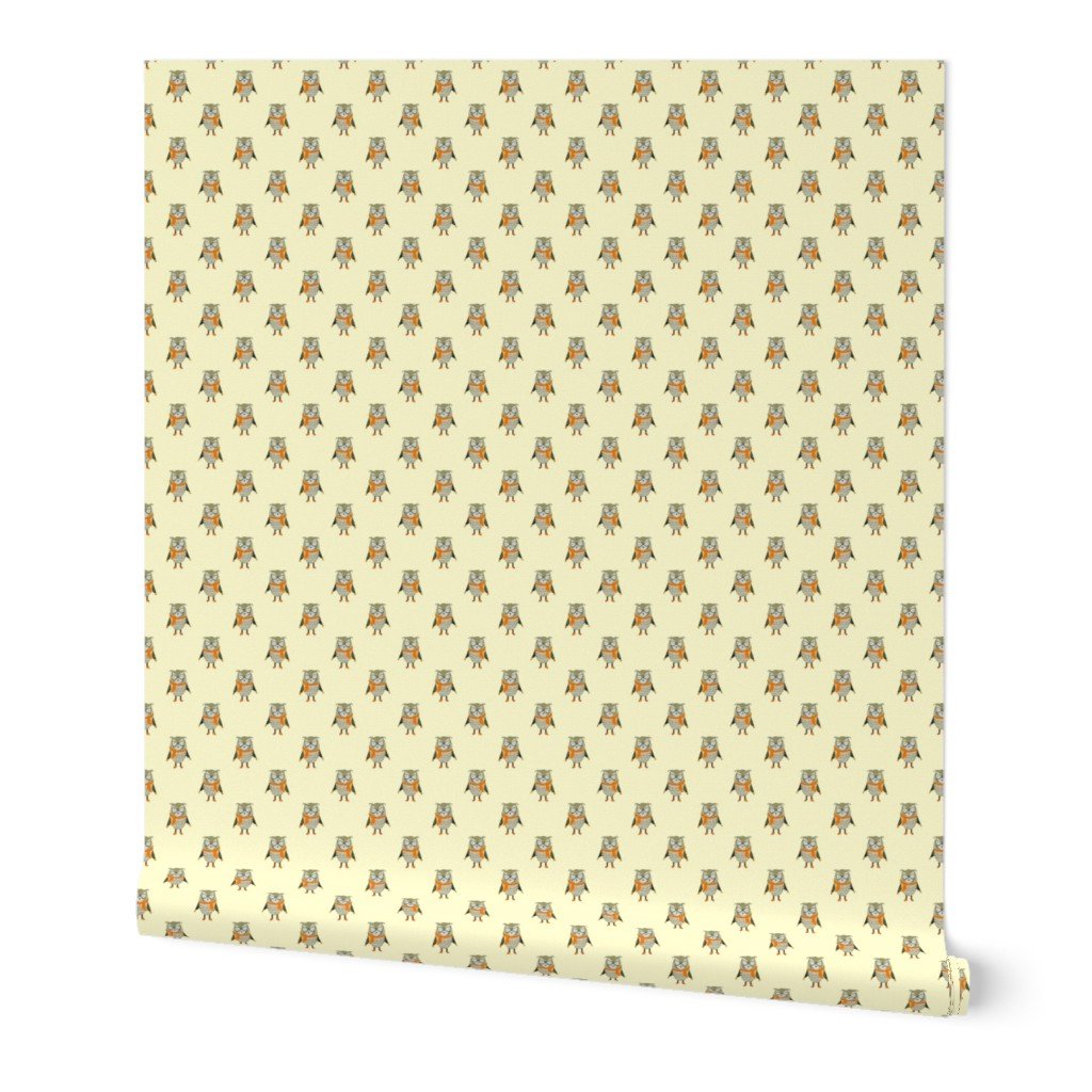 Owl Forest Friends All-Over Repeat Pattern in Lemon Yellow Wallpaper Owl Forest Friends All-Over Repeat Pattern in Lemon Yellow Wallpaper