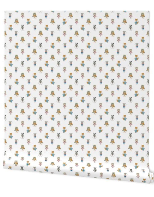 Forest Friends Woodland Animals Water Colors on White Wallpaper