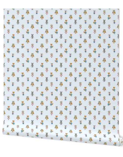 Forest Friends Woodland Animals Water Colors in Baby Blue Wallpaper