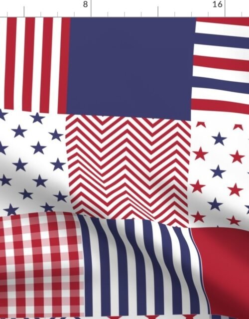USA Americana Patchwork Red White & Blue Quilt Fabric
