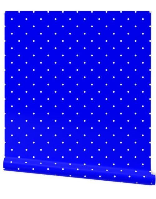 Royal Blue and White Mini Polka Dots Wallpaper