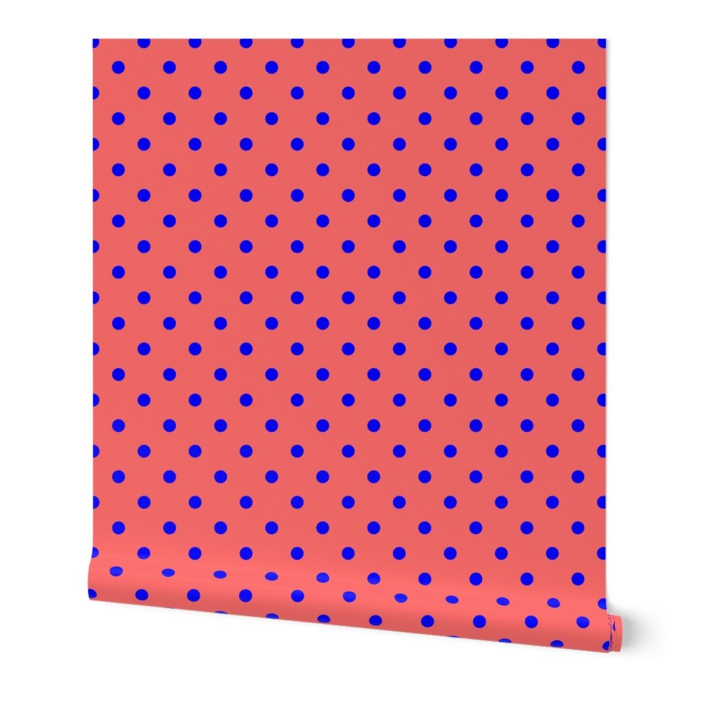 Royal Blue Polka Dots on Salmon Wallpaper Royal Blue Polka Dots on Salmon Wallpaper