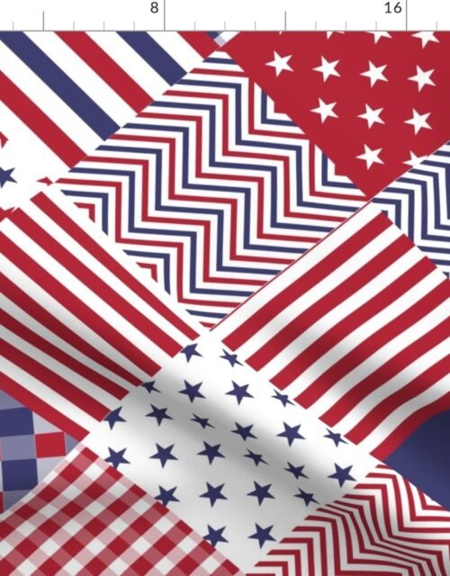 USA Americana Patchwork Red White & Blue Quilt Patterns Fabric