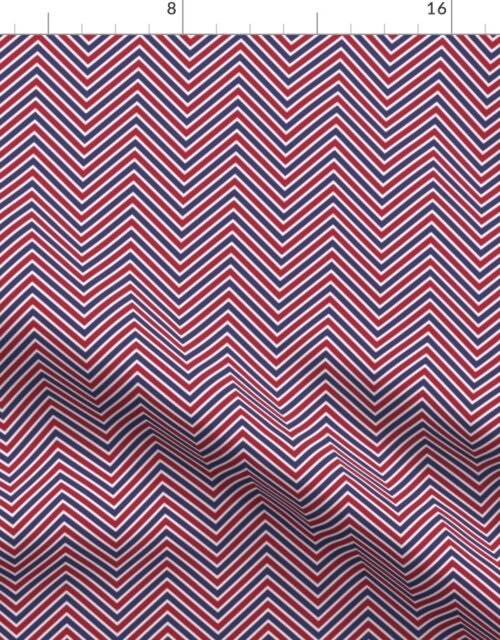 USA Flag Red, White Blue Wavy ZigZag Chevron Stripes Fabric