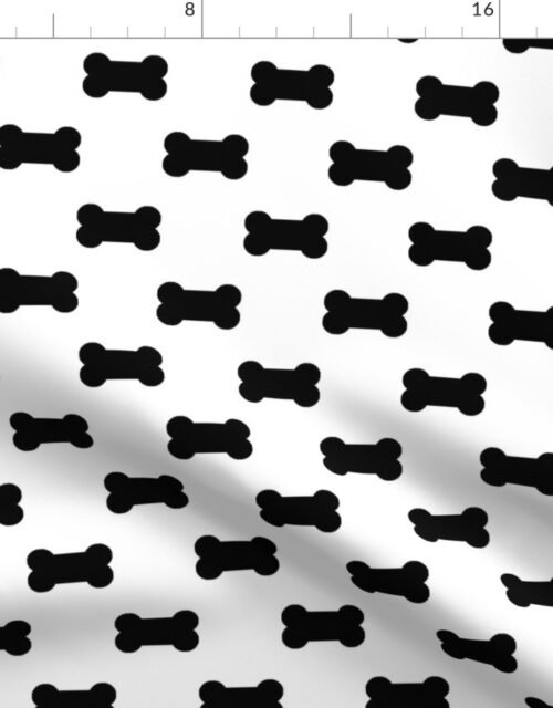 Licorice Black Dog Bones on White Fabric
