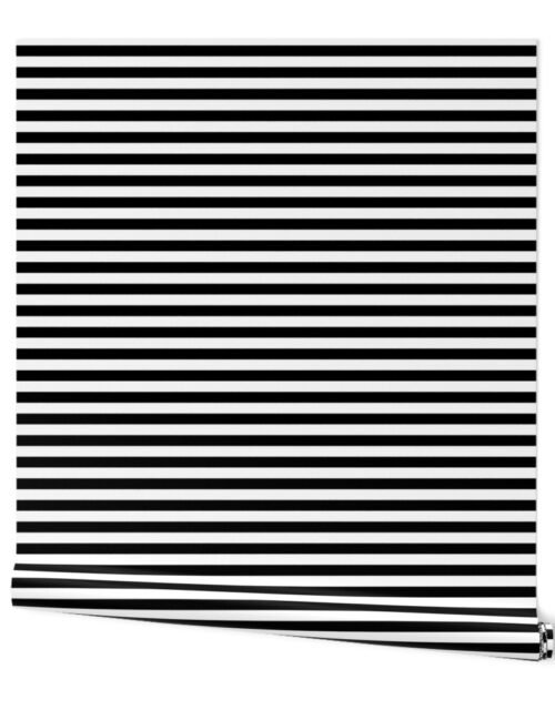 Licorice Black and White 1/2" Stripes Wallpaper