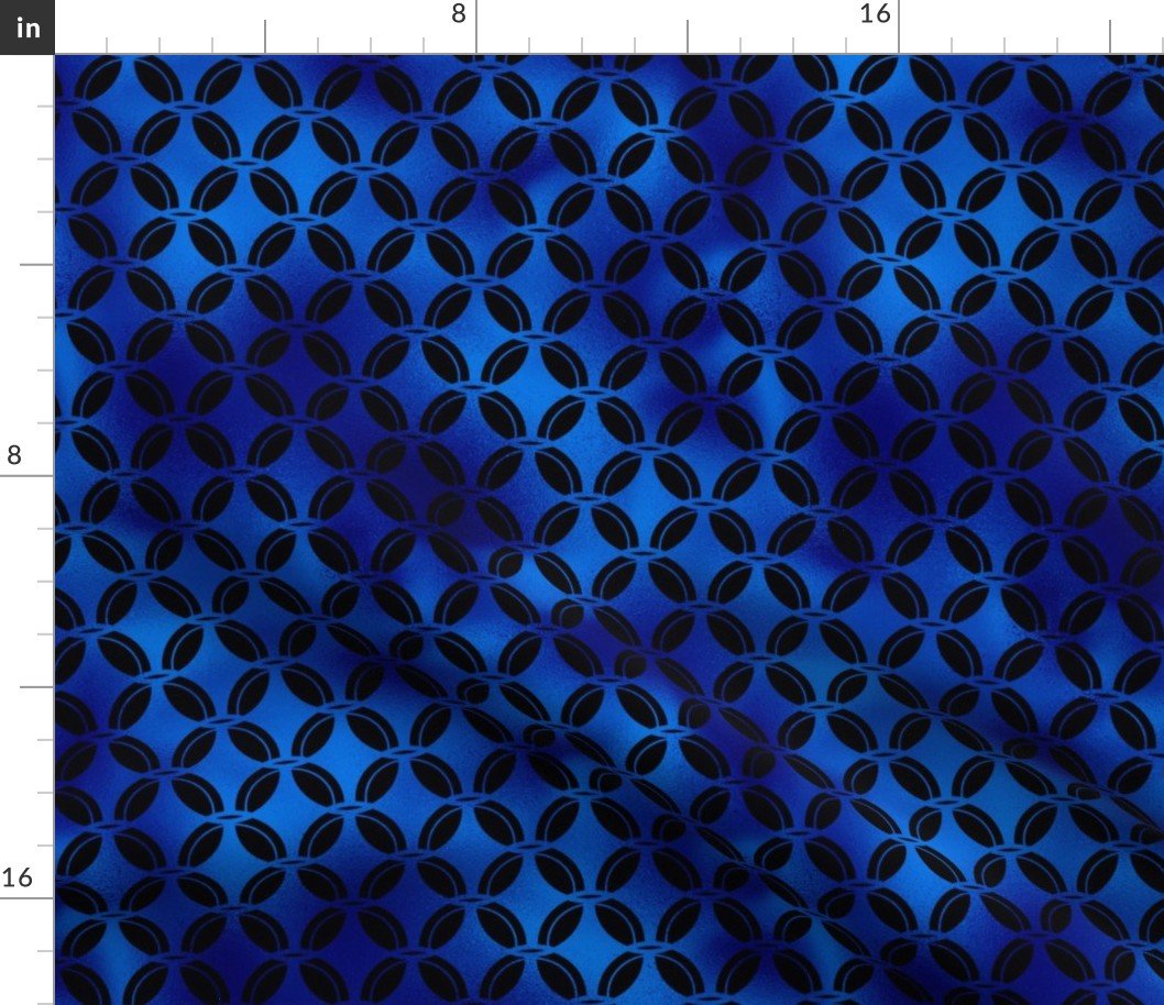 4 Leaf Quatrefoils in Black and Classic Blue Vintage Faux Foil Art Deco Vintage Foil Pattern Fabric