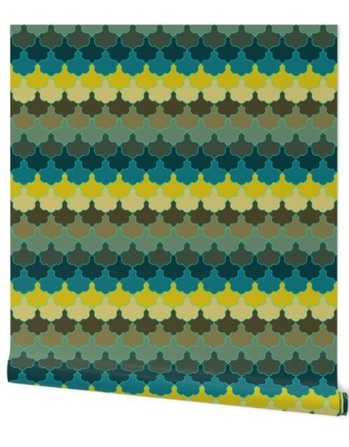 Teal, Mustard and Mulch Motifs New York Scallop Wallpaper
