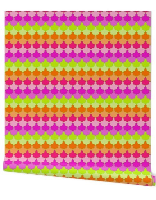 Bright Lime, Orange and Pink Quatrefoil LA Scallop Wallpaper