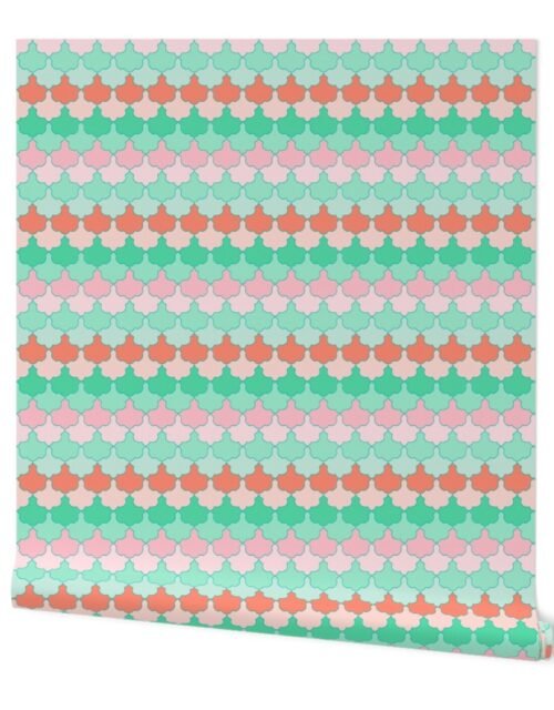 Mint, Aqua and Coral Quatrefoil SoBe Scallops Wallpaper