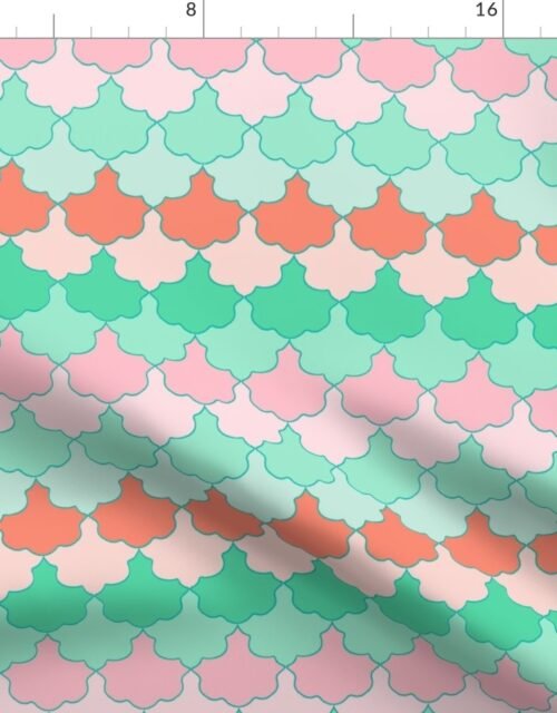 Mint, Aqua and Coral Quatrefoil SoBe Scallops Fabric