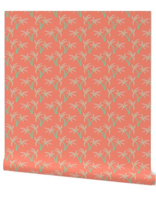 Twin Palms in Coral Wallpaper
