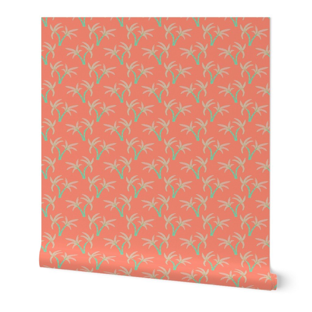 Twin Palms in Coral Wallpaper Twin Palms in Coral Wallpaper