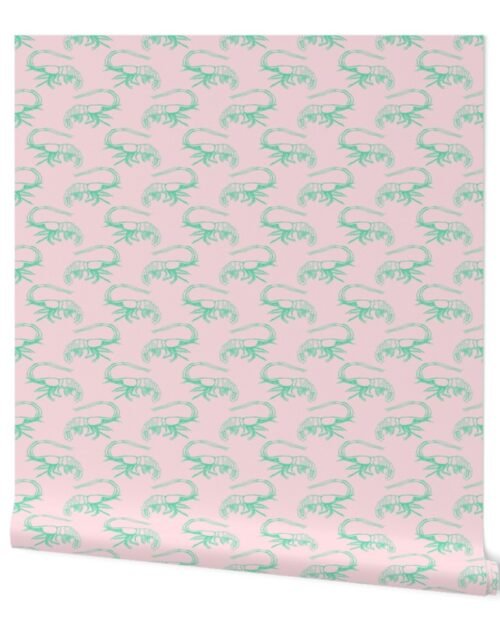 Aqua Shrimp on Pink Wallpaper