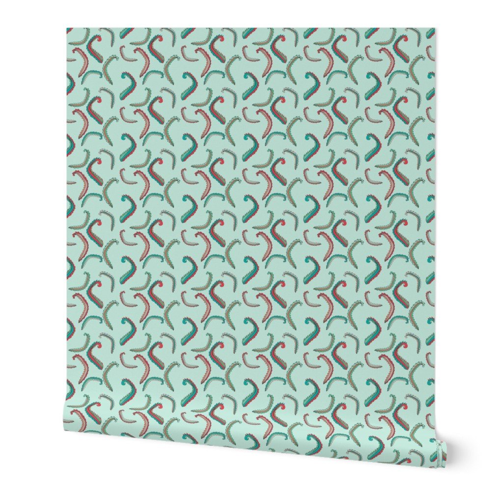 Seaweed Green and Coral Squiggles on Mint Wallpaper Seaweed Green and Coral Squiggles on Mint Wallpaper