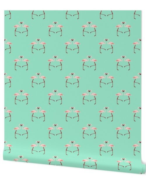 Pink Flamingoes on Aqua Wallpaper