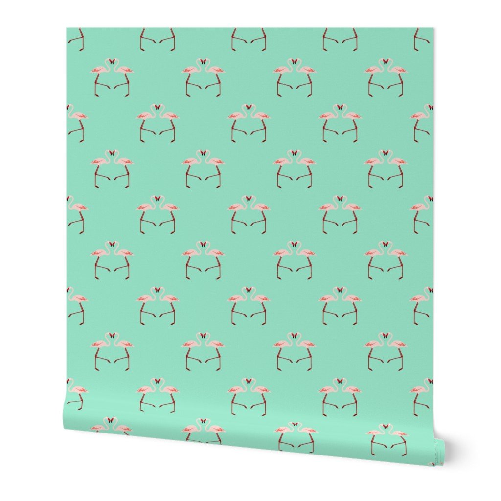 Pink Flamingoes on Aqua Wallpaper Pink Flamingoes on Aqua Wallpaper