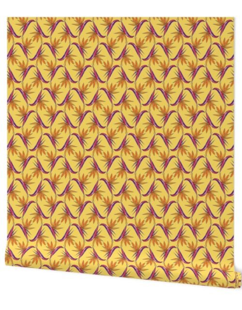 Birds of Paradise on Yellow Wallpaper