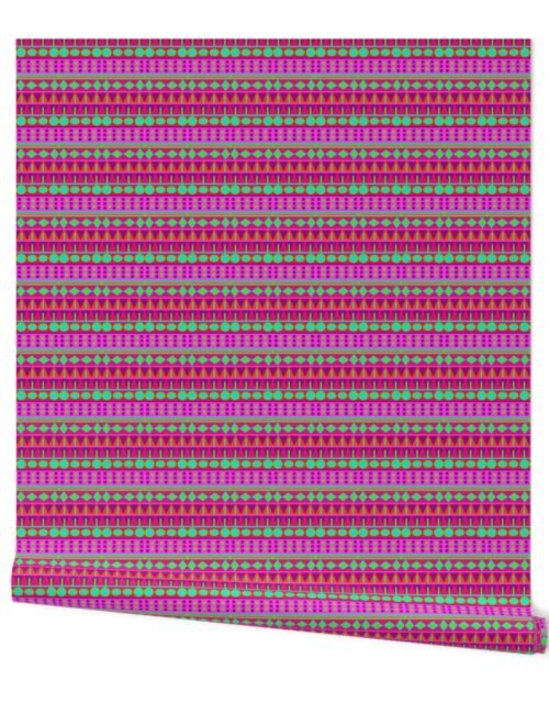 Pink and Lime Aztec Tribal Geometric Bands Wallpaper