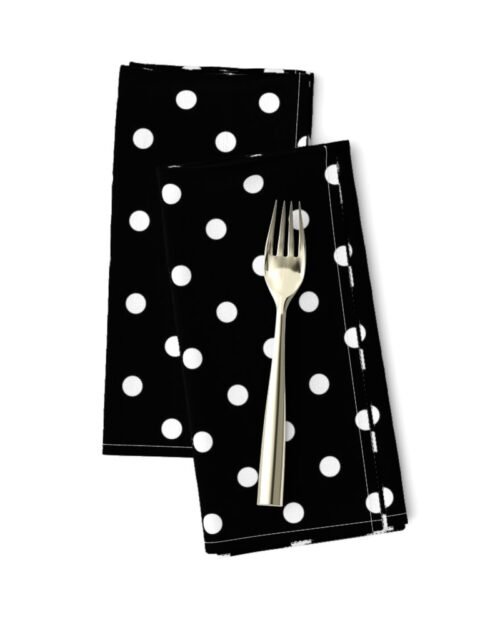 Licorice Black and White Polka Dots Dinner Napkins